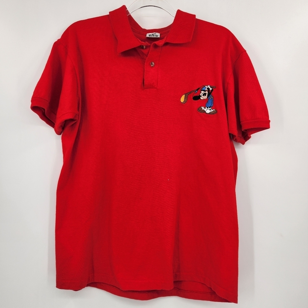 The Disney Store Mens Polo Shirt Size Medium Red Embroidered Mickey Mouse Golf